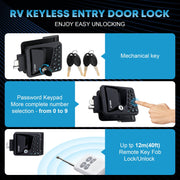 Kohree RV Door Lock Keyless Entry, 4-in-1 Fingerprint Bluetooth App Keypad Remote Control, Black Metal Body, KR3414-WR