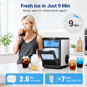 Snowyermine Countertop Nugget Ice Maker, 44 lbs Daily Output, Self-Cleaning, Touch Controls, Black Stainless Steel, HMSS06N1A007