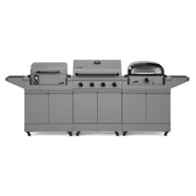 TYTUS Modular Grilling Collection Outdoor Kitchen Island with Anaheim 4-Burner Gas Grill, Emberwood Pellet Smoker, Emberwood Pizza Oven, Gray