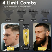 Kemei Hair & Beard Trimmer, Cordless, Zero Gap DLC Blade, 7500 RPM Motor, Gold, KM-90-5