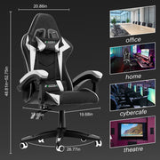 Bigzzia Ergonomic Game Chair w/Height Adjustable Headrest & Lumbar Support, Black & White, PU Leather