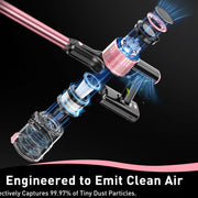 Cocbny A27 Cordless Stick Vacuum Cleaner, Powerful 350W Suction, Green LED Light, Anti-Tangle Brush, Lightweight 7 lb, Rechargeable with Detachable Battery, Pink