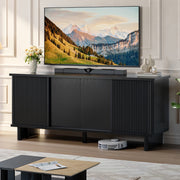 Bestier Fluted TV Stand for 65 Inch TVs, Entertainment Center with 4 Sliding Doors, Adjustable Shelves, Cable Management, Black, L107114B-BLKG