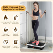 Cedar Space Vibrating Plate Exercise Machine, Whole Body Vibration, 5 Workout Modes, Adjustable Speed, 2 Resistance Bands, Silver