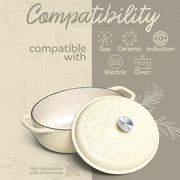 Segretto Cookware 7-Quart Oval Enameled Cast Iron Dutch Oven Pot with Lid, White, Oven Safe, Nonstick, SCDO7QTW