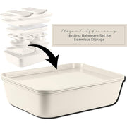 Cook With Color YPANS091 CRM Country Kitchen 13-Piece Nonstick Cookware and Bakeware Set, Stackable Design, Cream, YPANS091 CRM