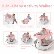 AILEEKISS 5-in-1 Musical Baby Walker, Foldable, Adjustable Height, Beige, Unisex