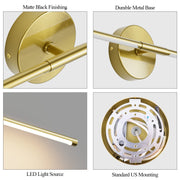 Ralbay 40 Inch Gold Wall Sconces Set of Two, 360 Rotatable Vanity Light, 3000K LED, Metal Construction, 9825