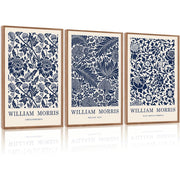 HPNIUB William Morris Framed Wall Art Set of 3, Vintage Blue and White Floral Prints, 16in x 24in