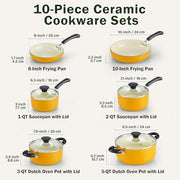 Cook N Home 02791 Nonstick Pots and Pans 10-Piece Ceramic Kitchen Cookware Set with Lids - Yellow