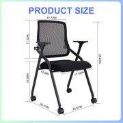 BROBRIYO BRY-001-01 Stackable Folding Chair with Ergonomic Mesh Back, Padded Cushion, Padded Armrests, 360 PU Wheels, Metal Frame, Black