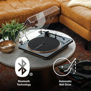 Audio-Technica AT-LP70XBT Bluetooth Wireless Belt-Drive Turntable, Black/Silver, Fully Automatic, Built-In Preamp, J-Shaped Tonearm