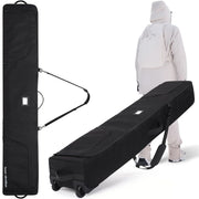TeamObsidian Ski Bag, Heavy Duty Padded Protection for Double Skis up to 190 cm, Water Resistant Polyester, Wheeled with Pull Handle, Black