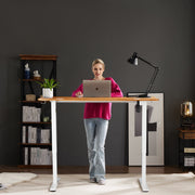 Concetta Electric Height Adjustable Desk, 55x24 Oak Wood Top, White Metal Base, Automatic Sit Stand Workstation with One-Touch Lift