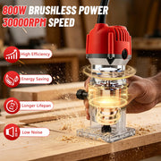 Gewna 800W Compact Wood Router, 1/4 Collet, 30000 RPM, Includes 15 Router Bits, Red
