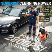 SPBTAR Electric Pressure Washer, 2800 PSI, 1.7 GPM, 4-in-1 High Pressure Cleaner with Vacuum, 0-180 Swivel Joint, Soap Tank for Car and Patio Cleaning