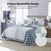 Bedduvit Quilt for King Bed - 100% Cotton Blue Gray Floral Real-Patchwork Plaid Striped Farmhouse King Quilt Bedspread  Reversible Modern Lightweight Quilt Set with Shams  3-Piece (98 x106 )