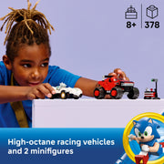 LEGO Sonic the Hedgehog Silver's Car vs. Knuckles' Monster Truck Building Set, 378 Pieces, Includes Silver and Knuckles Minifigures, Racing Playset for Kids Ages 8+, 77118