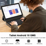CUPEISI Android 15 Tablet, 10.1-Inch IPS HD Screen, 20GB RAM, 128GB Storage Expandable to 2TB, Quad-Core 2.0GHz Processor, 5G WiFi 6, Bluetooth 5.0, 2-in-1 with Keyboard Case Mouse Stylus, CP31M