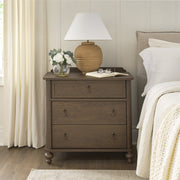 My Texas House Hartwell 3 Drawer Nightstand with USB Ports and Outlet, Heritage Oak Finish, Wood Composite, Rectangular, 453841