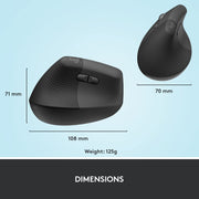 Logitech 910-006467 Lift Left Vertical Wireless Ergonomic Left-Handed Mouse with 4 Customizable Buttons - Graphite