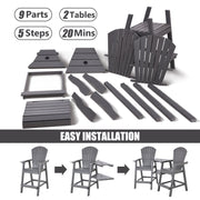 FOOWIN Tall Adirondack Barstools Set of 2 with Double Connecting Tray, HDPE Weather Resistant Outdoor Patio Chairs, Grey, FOOWIN-GJY-BN