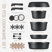 Carote A10492 Nonstick Cookware Sets, 19 Pcs Non Stick Pots and Pans Set with Removable Handle, Black