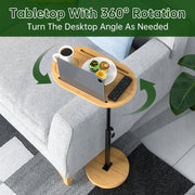 NiHome Bamboo Swivel TV Tray Table, Adjustable Height 18-31 in, Stable Non-Tipping Base, 360 Rotating Partitioned Desktop, Waterproof Yellow