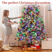 Yexmas 7.5FT Pre-Lit Snow Flocked Christmas Tree with 450 Warm White and Multicolor LED Lights