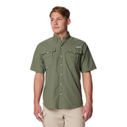 Columbia PFG Bahama II Men's Short Sleeve Button-Down Shirt, Cypress Green, Relaxed Fit, UPF 50 Sun Protection, Nylon, Big Size 1X, 101165