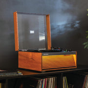 Crosley Dean 3-Speed Bluetooth Turntable with Built-in Speakers, LED Lights, Removable Tapered Legs, Natural Wood