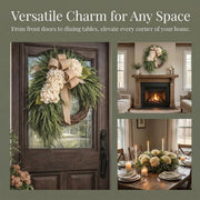 Handcrafted Hydrangea Wreath with Colorful Flowers and Natural Rattan Base