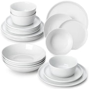Vancasso 16 Pcs Dinnerware Set, Ceramic Plates and Bowls, Curve Vertical Shape, White Porcelain