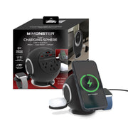Monster 10-in-1 Charging Sphere Desktop Charging Station with Qi2 Magnetic Wireless Charging, 3 AC Outlets, 2 USB-C Ports, 2 USB-A Ports, Apple Watch and AirPods Charging Pads, 100W Total Output, Black, MWS8-1010-BLK