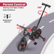 JMMD Toddler Bike 6-in-1 Convertible Balance Bike with Push Handle, Training Wheels, Pedals, Adjustable Seat, Hand Brake, Alloy Steel Frame, 12-Inch EVA Wheels, Orange