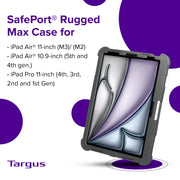 Targus SafePort Rugged Max Tablet Case with Military Grade Drop Protection, Fluid Resistant, Built-In Kickstand, Adjustable Silicone Hand Strap, Stylus Holder, Gray/Clear, THD966GL