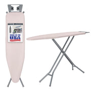 Seymour Home Adjustable Full-Size Ironing Board with Diamond Cut Steel Mesh Top, Beige Linen Cotton Cover, Heat-Resistant Iron Rest, All-Steel Frame with Four Legs, 36 in Height