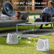 Postlucky 2 Pack Outdoor Bluetooth Solar Rock Speakers, 10W, TWS Pairing, RGB LED Lighting, USB-C Charging, Waterproof Gray, 7.3 in SPK-479