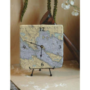 Desk Clock 8 Inch Marble Tile Mackinac Nautical Chart