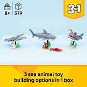 LEGO Creator Fierce Shark 3 in 1 Building Toy with Treasure Chest, Posable Sea Animals, 379 Pieces, Multicolor, 6585553