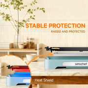 Senschef Cleansnap Everyday 20 Inch Electric Griddle, 1700W Rapid Heating, Foldable Anti-Mess Shield, PPG Ceramic Nonstick, Dishwasher Safe, Blue, EK605-Saga Blue