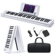 Moukey MEK-200 61 Key Full-Size Electric Portable Keyboard Piano with Music Stand Bench Power Adapter and Headphones Black