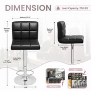 Homall Bar Stools Set of 2, Modern PU Leather, Hydraulic Height Adjustable, Square Seat, Swivel, Black, 02500