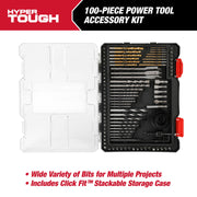 Hyper Tough 100-Piece Drill and Drive Tool Set with Assorted Steel Bits, Clear Click Fit Case, 42989CF