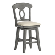 Inspire Q Eleanor Napoleon Back Swivel Counter Stool, Antique Grey, Linen Upholstered Seat, 24 in Seat Height, 530SW4-24GA