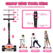 Hot Bee Pink 3-Wheel Kids Scooter with LED Light-Up Wheels and Deck