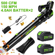 LZNIOZ Cordless Leaf Blower, 21V Battery Powered, 150 MPH Wind Speed, 500 CFM Airflow, Handheld with Dual 4.0Ah Batteries and Charger