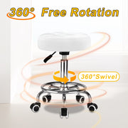 OUTMASTER Rolling Stool with Wheels, Height Adjustable Swivel Chair, PU Leather, White