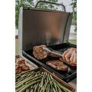LOCO LCG2ST2C26 26 in. 2-Burner Digital Propane SmartTemp Flat Top Grill in Chalk Finish with Enclosed Cart and Hood