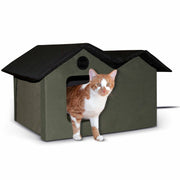 K&H Pet Products 100213436 Outdoor Multi-Kitty House Cat Shelter Heated or Unheated, Olive, Heated